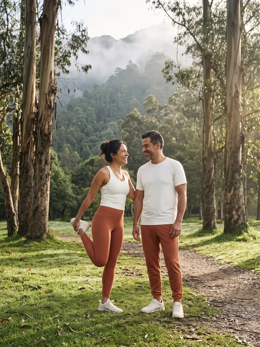 La misma pareja haciendo movilidad al aire libre en un parque de Bogotá, imagen ilustrativa.
